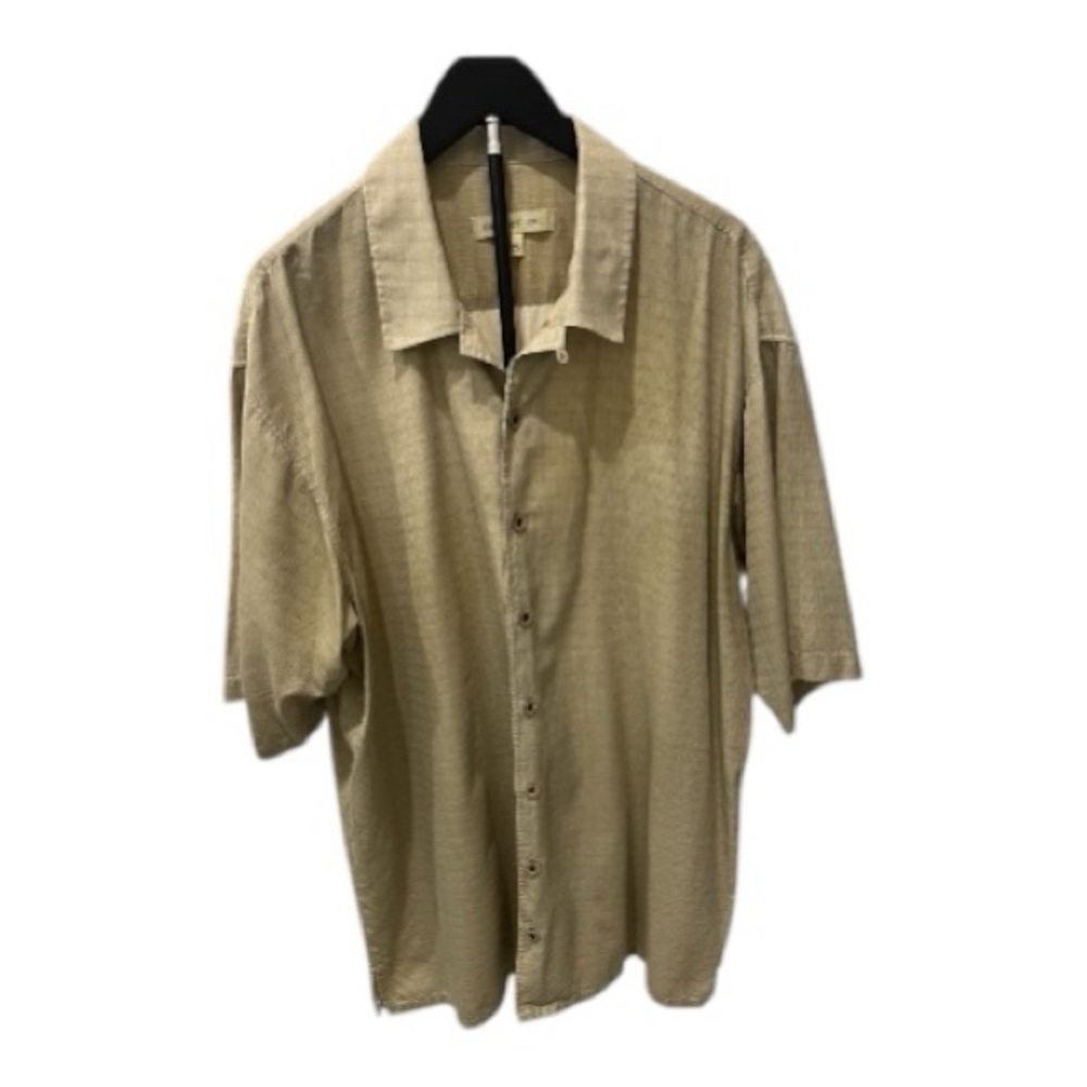 Joseph & Feiss 100% Silk Shirt Mens 2XLT Tan Textured Button Up Big Tall
